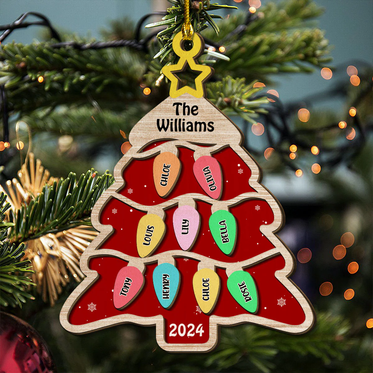 The Cutest Family Christmas Tree - Personalized Custom 2-Layered Wood Ornament - Image 5
