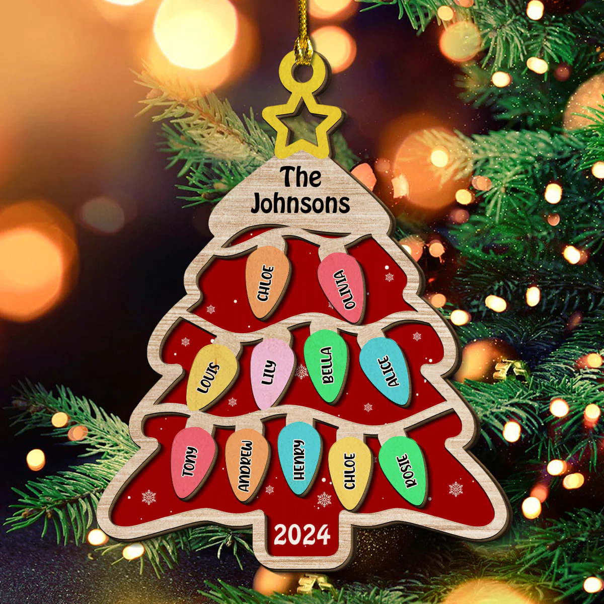 The Cutest Family Christmas Tree - Personalized Custom 2-Layered Wood Ornament - Image 6