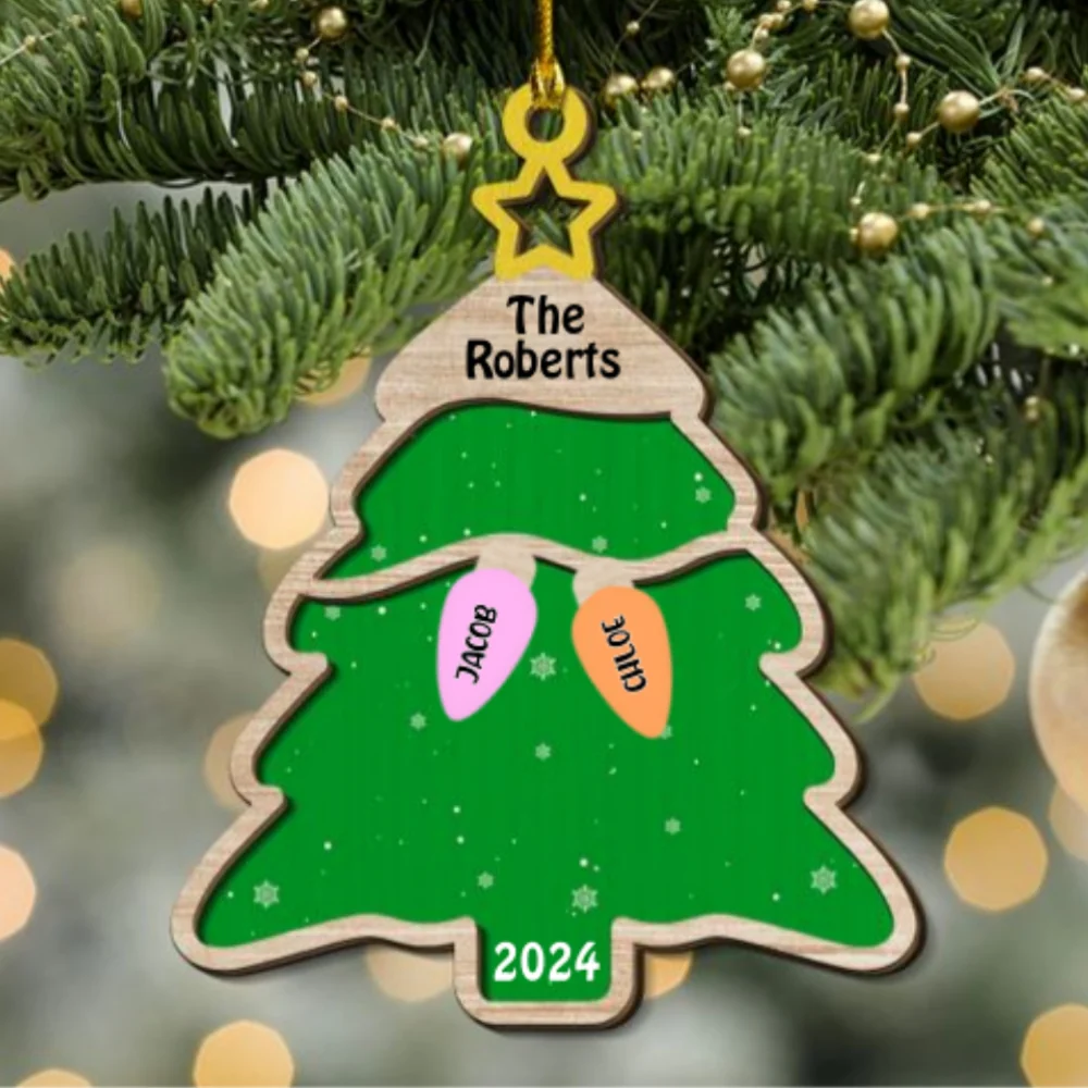 The Cutest Family Christmas Tree - Personalized Custom 2-Layered Wood Ornament - Image 7