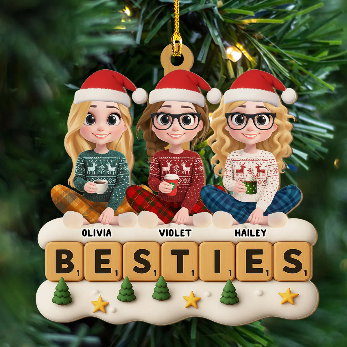The Cutest Squad - Personalized Custom 3D Effect Wood Ornament - Image 2