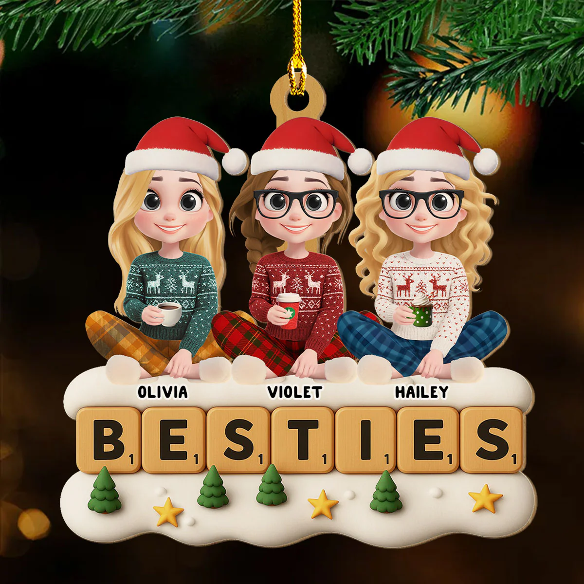 The Cutest Squad - Personalized Custom 3D Effect Wood Ornament - Image 3