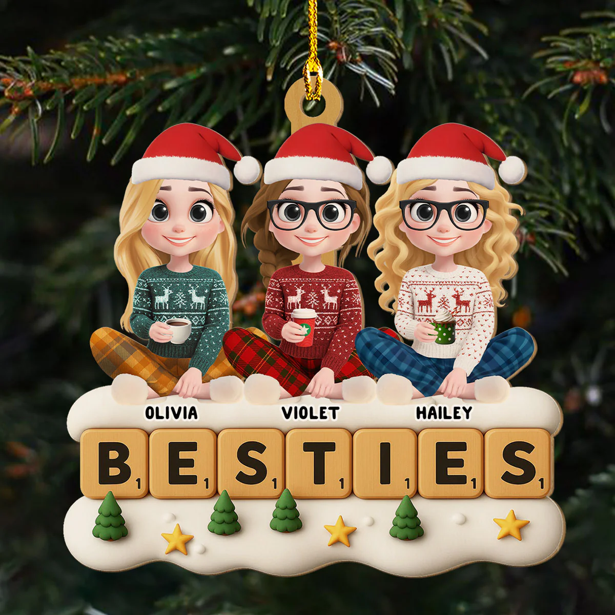 The Cutest Squad - Personalized Custom 3D Effect Wood Ornament - Image 5
