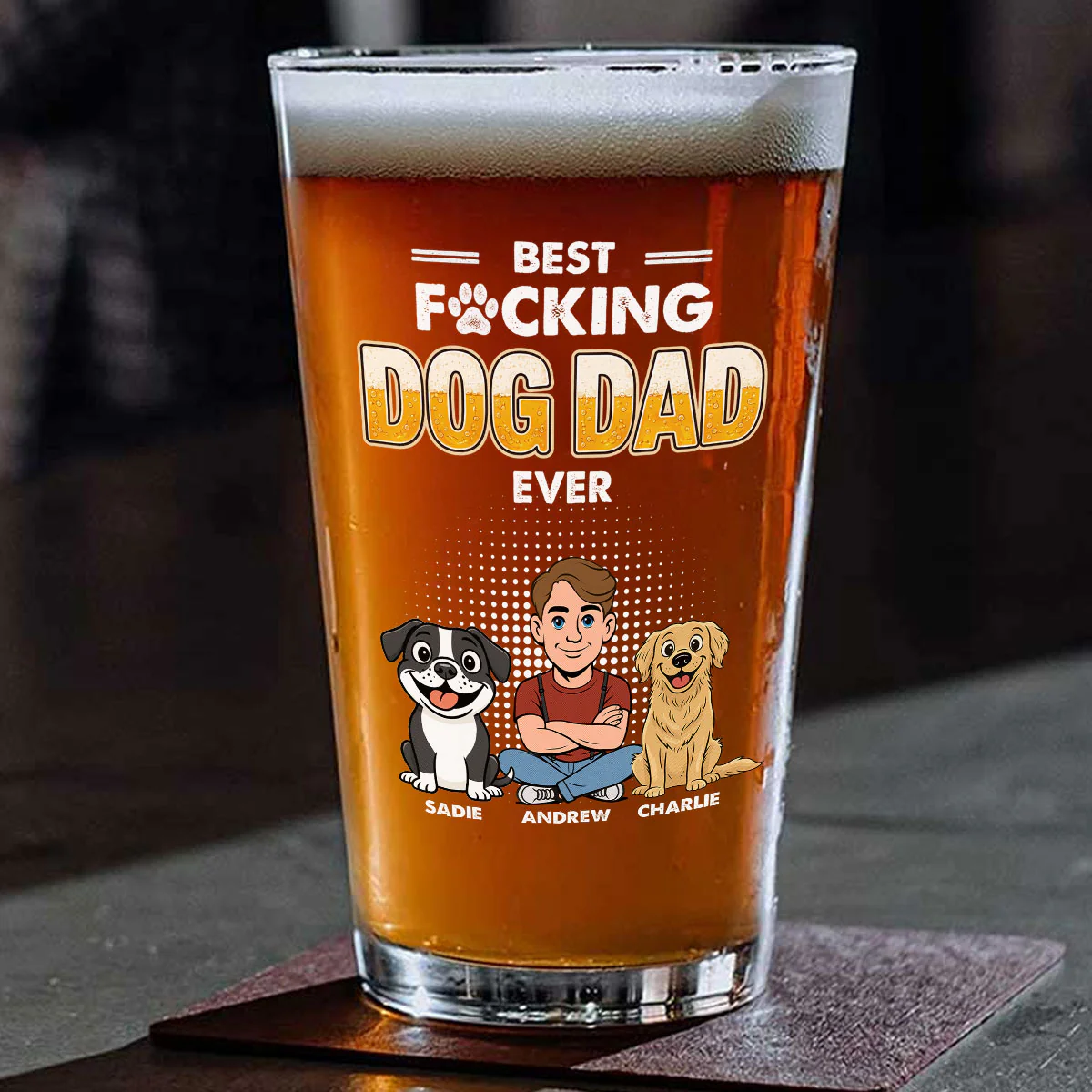 The Dad For Dogs - Personalized Custom Beer Glass - Image 2