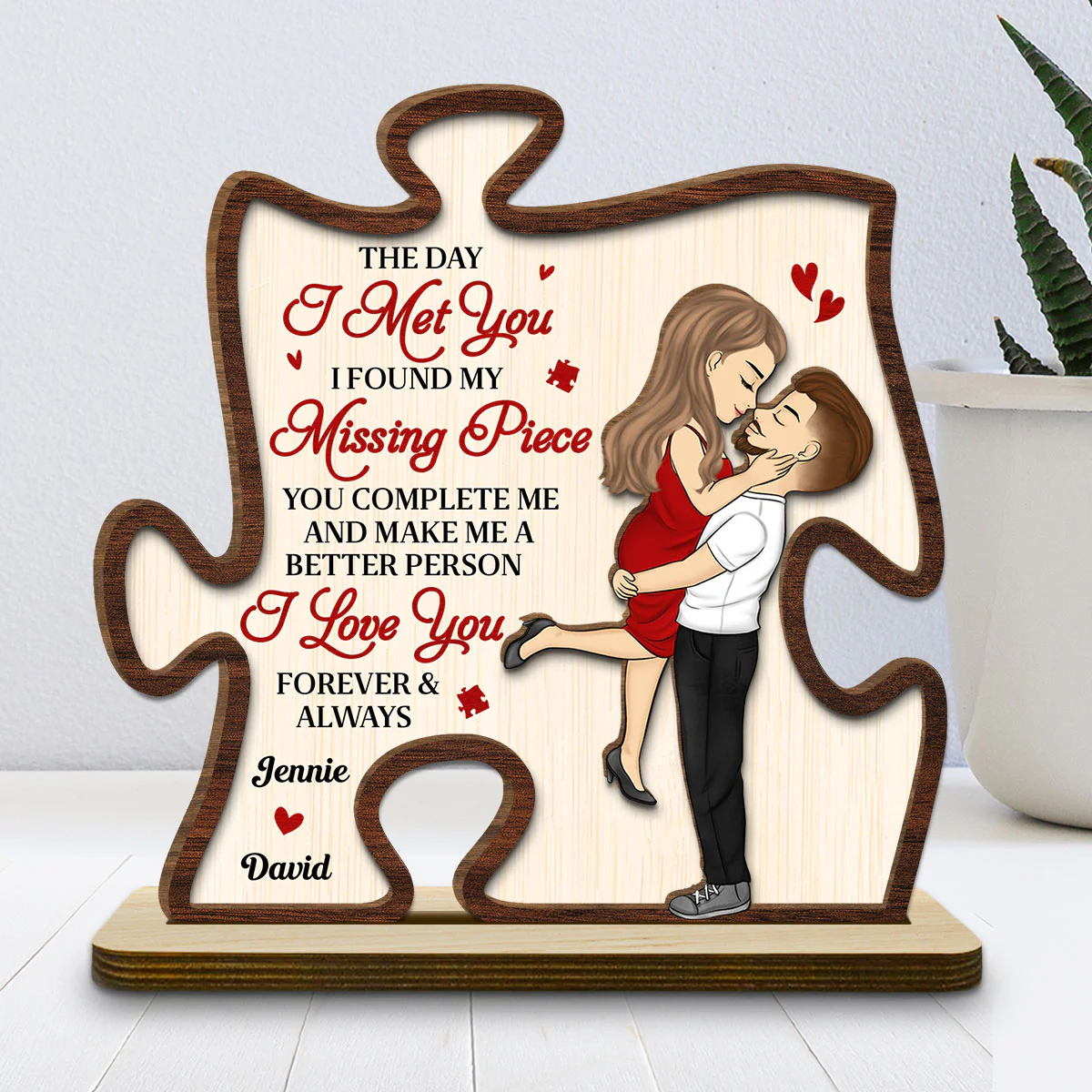 The Day I Met You - Personalized Custom 2-Layer Wood Plaque With Flat Base - Image 2