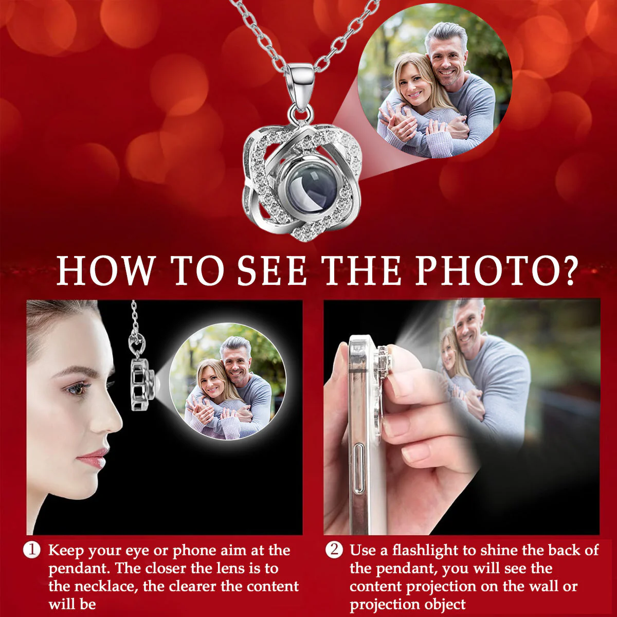 The Day I Met You - Personalized Custom Preserved Rose With Projection Necklace - Image 4
