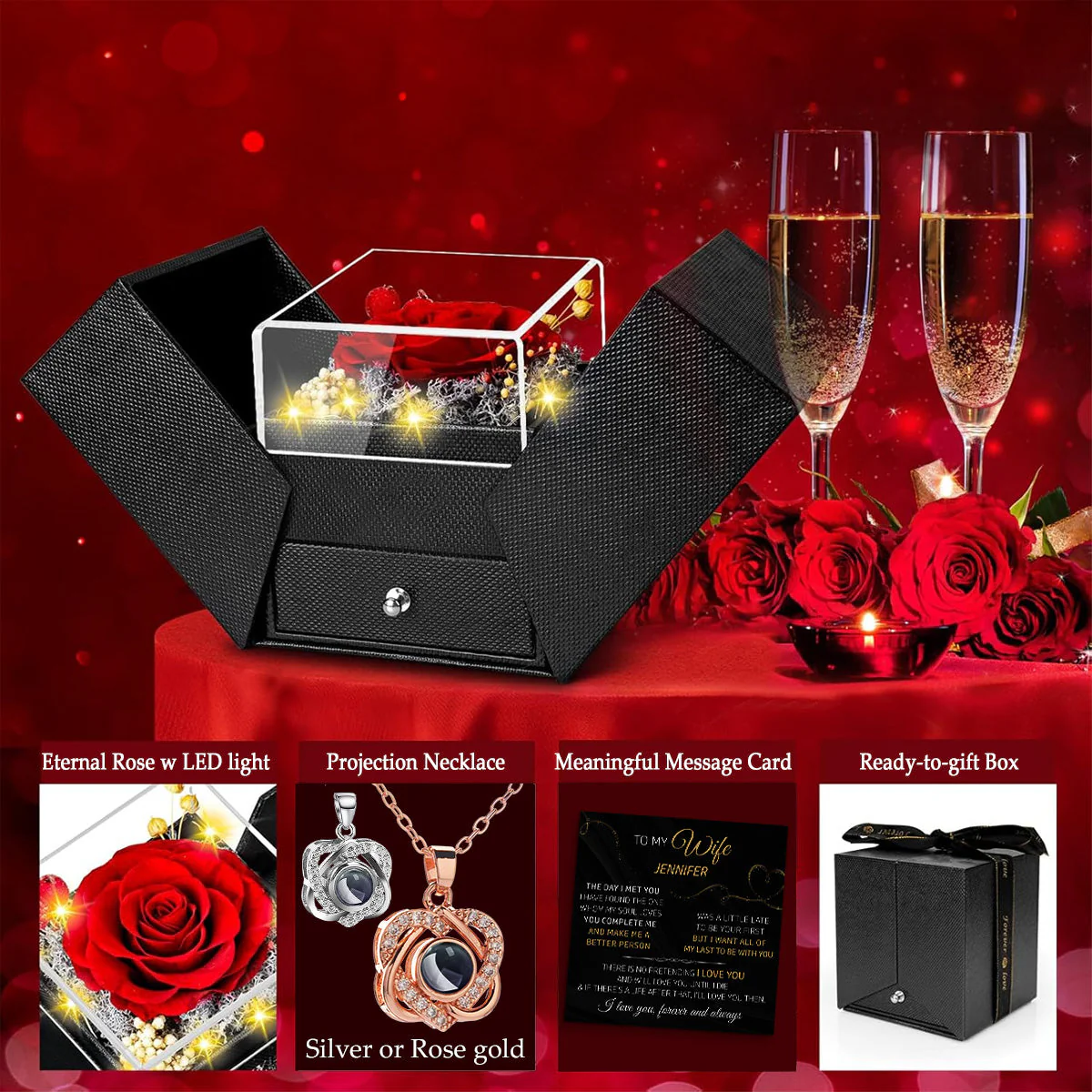 The Day I Met You - Personalized Custom Preserved Rose With Projection Necklace - Image 5
