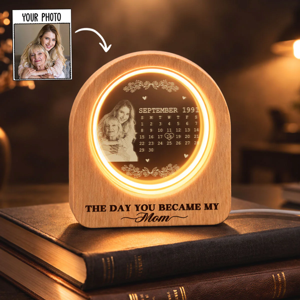 The Day You Became - Personalized Custom 3D Crystal Photo Portrait LED