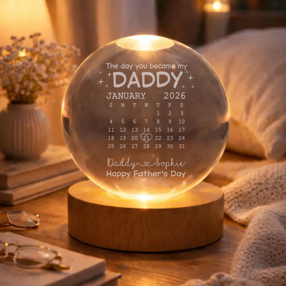The Day You Become My Daddy - Personalized Custom Crystal Globe Lamp - Image 5
