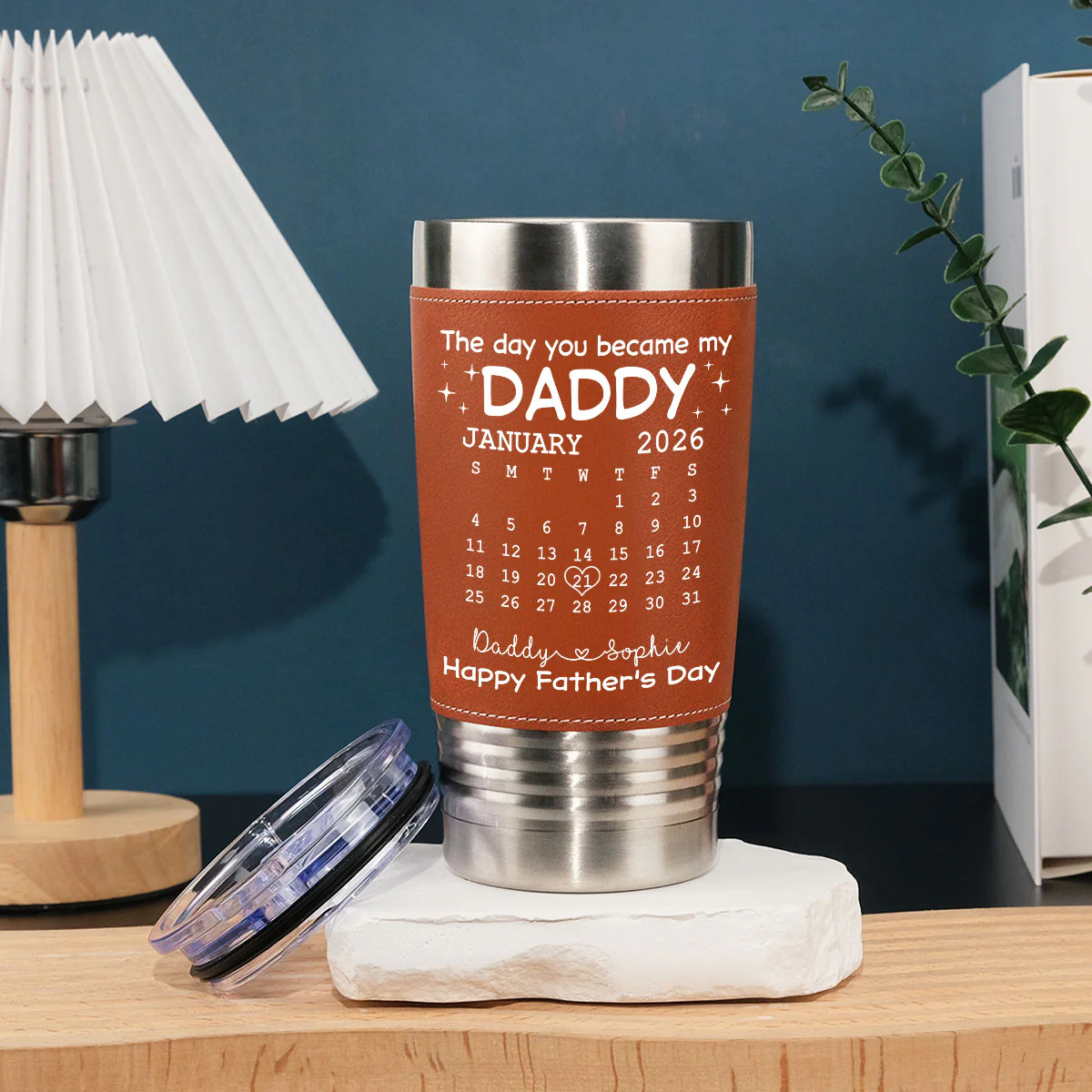 The Day You Become My Daddy - Personalized Custom Leather Tumbler - Image 3