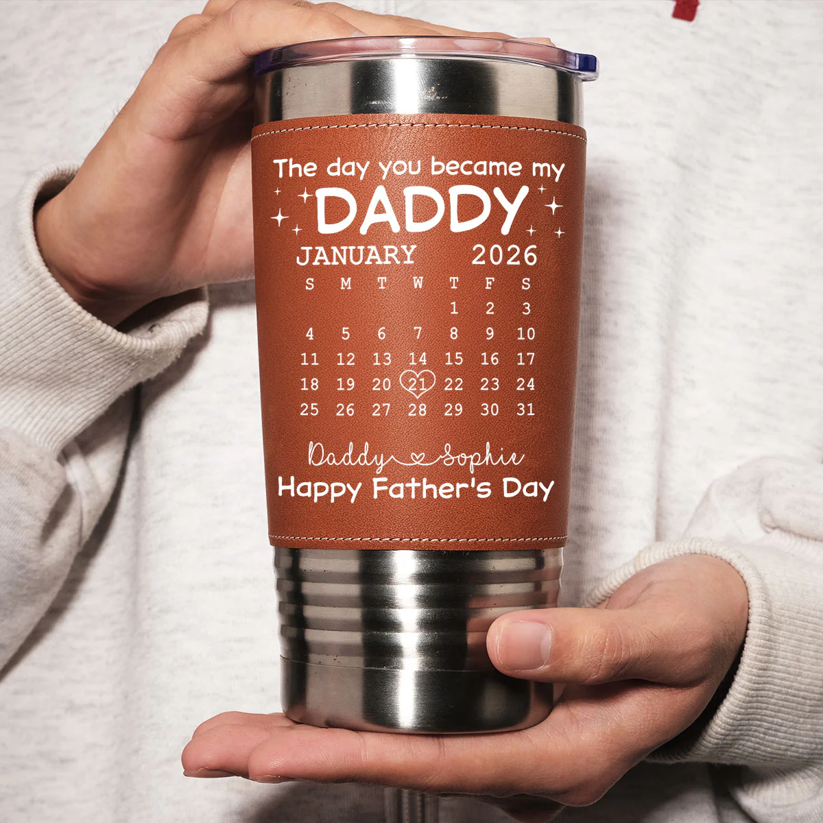 The Day You Become My Daddy - Personalized Custom Leather Tumbler - Image 4