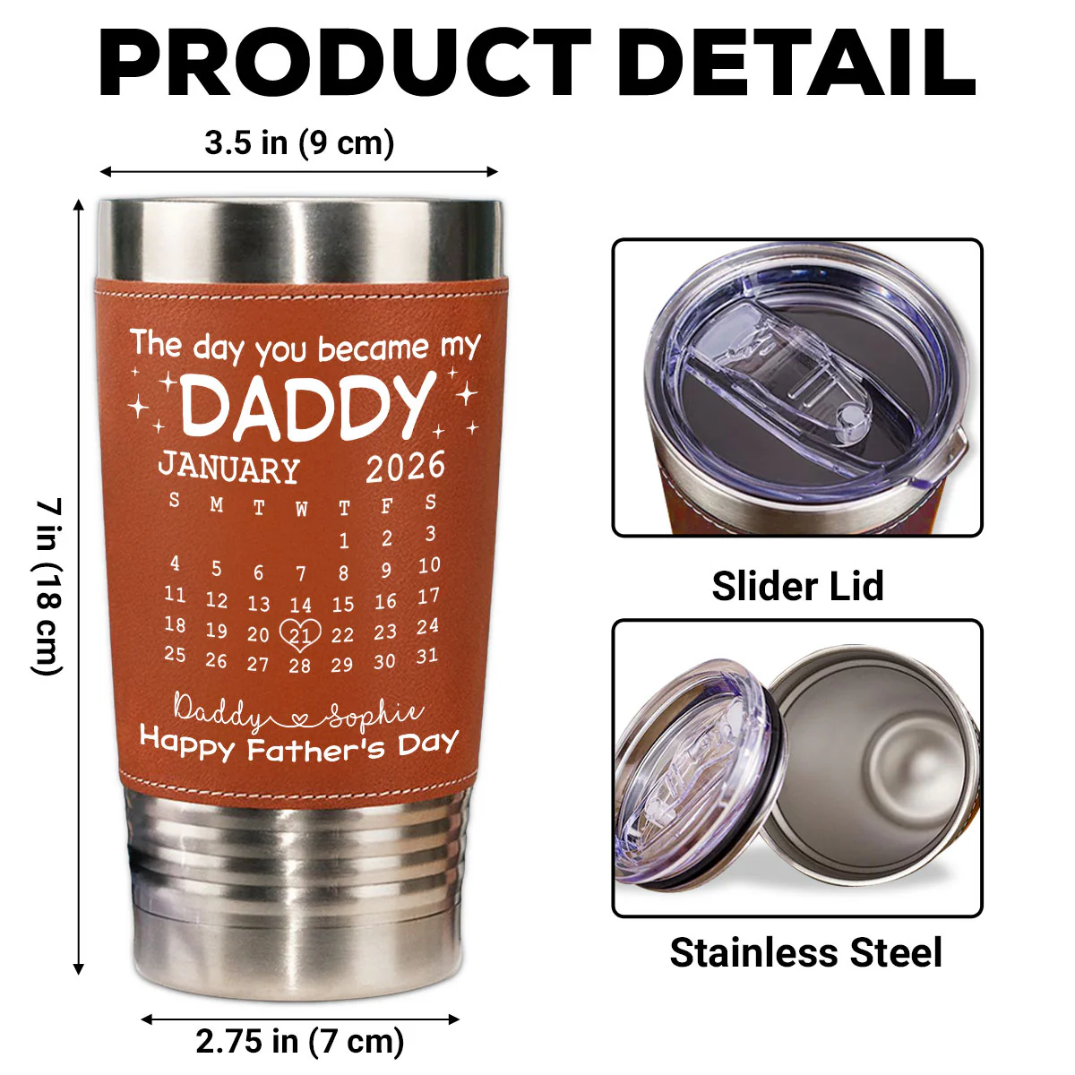 The Day You Become My Daddy - Personalized Custom Leather Tumbler - Image 5