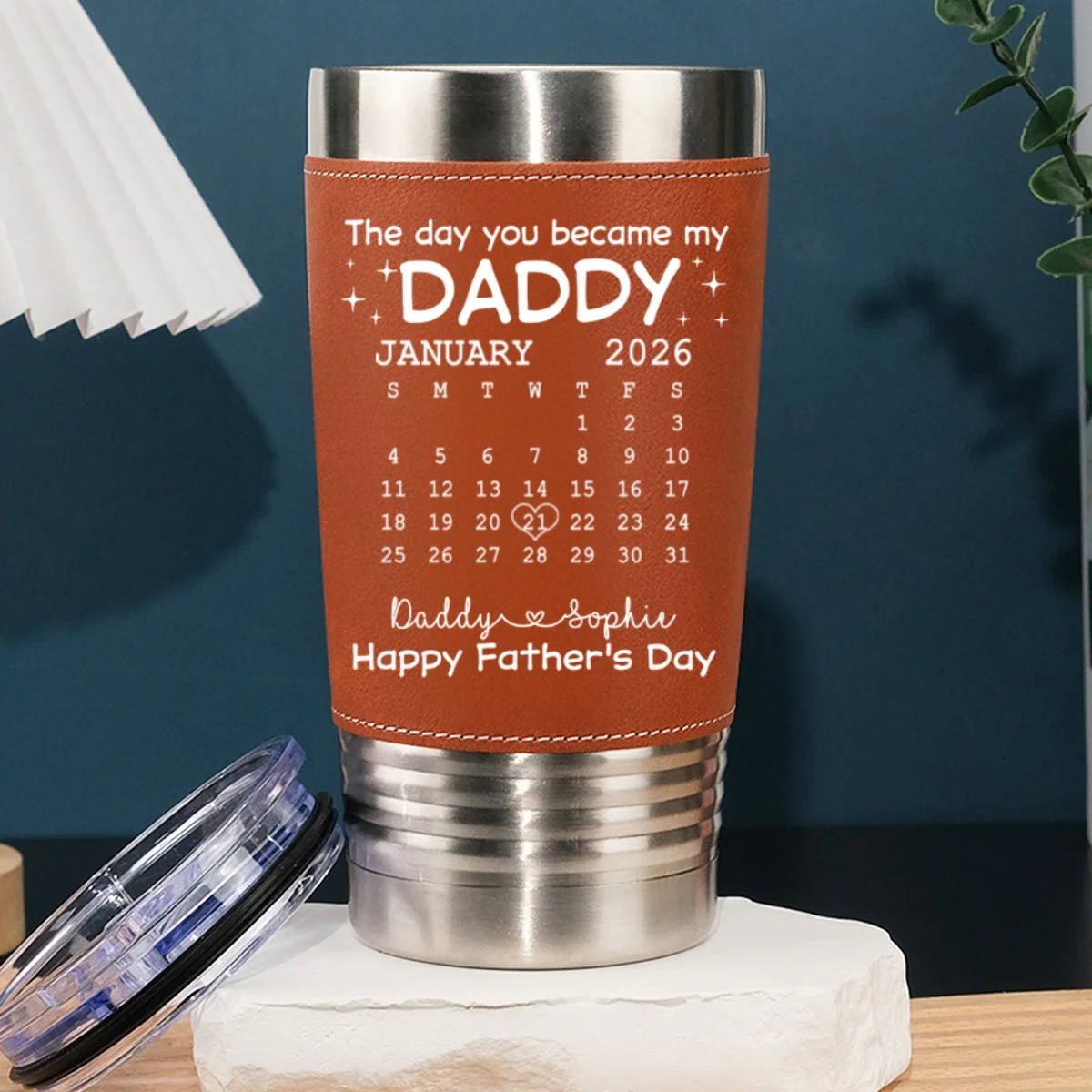 The Day You Become My Daddy - Personalized Custom Leather Tumbler - Image 6