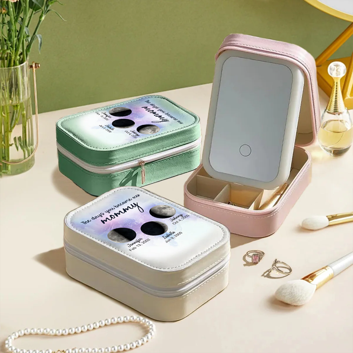 The Days You Became Our Mommy - Personalized Custom Jewelry Box With LED Mirror - Image 3