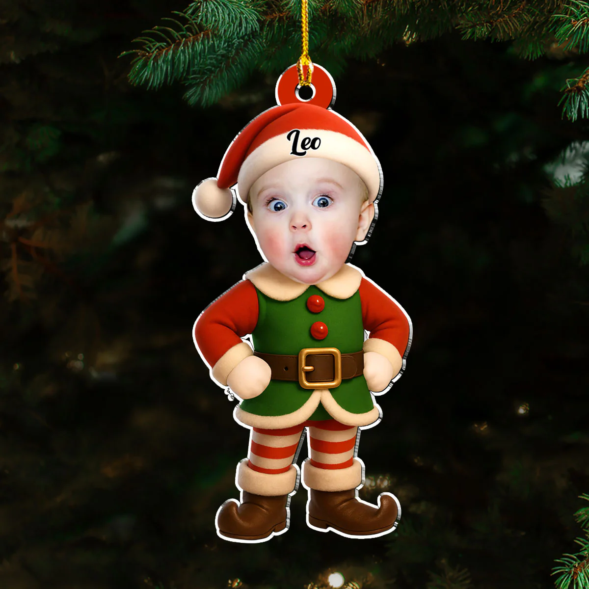 The Elf Family - Personalized Custom Acrylic Ornament - Image 3