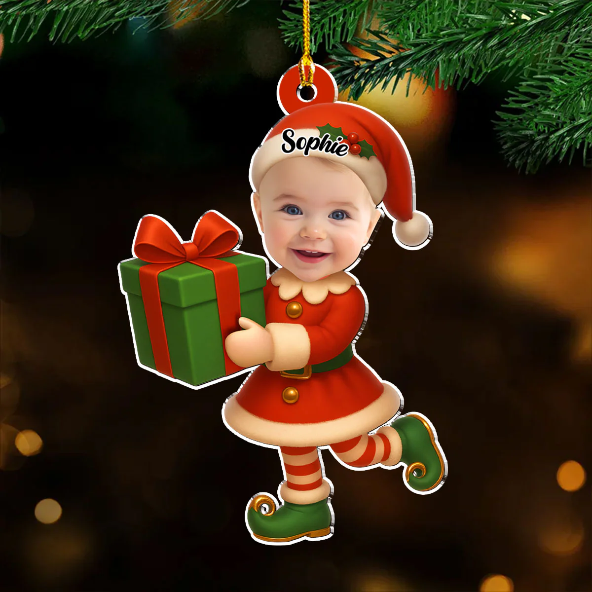 The Elf Family - Personalized Custom Acrylic Ornament - Image 4