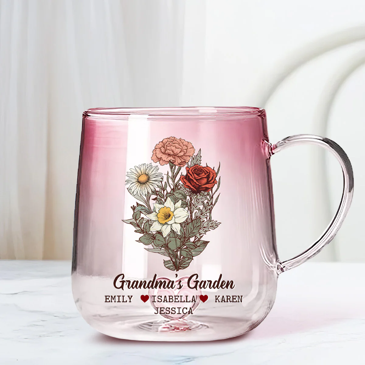 The Garden Of Grandma - Personalized Custom Pink Gradient Glass Mug - Image 3