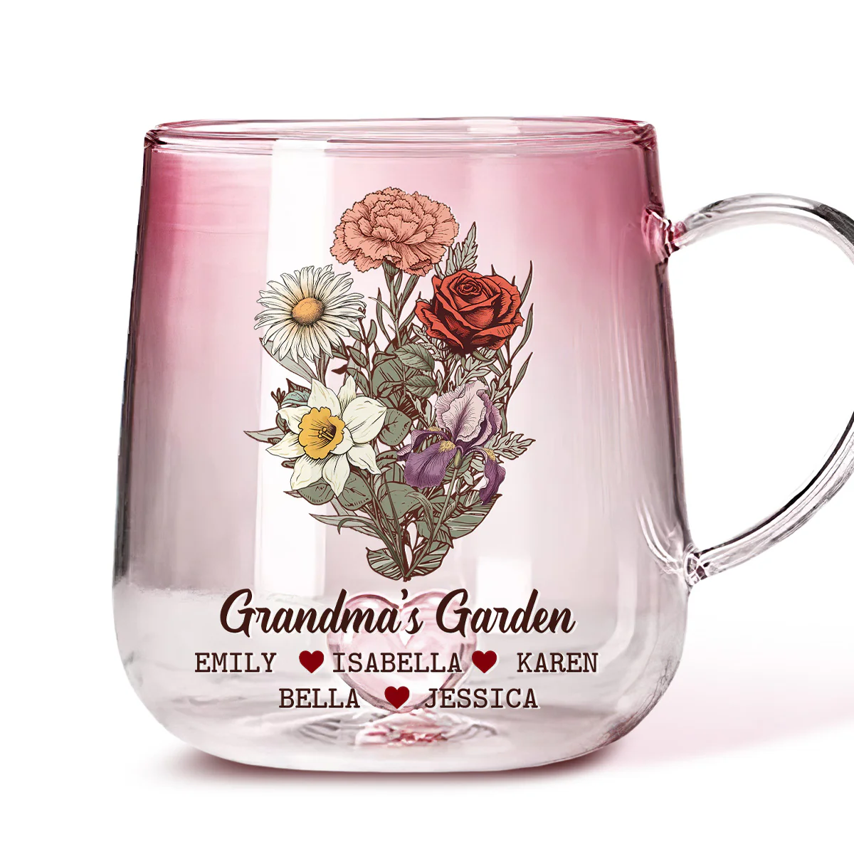 The Garden Of Grandma - Personalized Custom Pink Gradient Glass Mug - Image 5