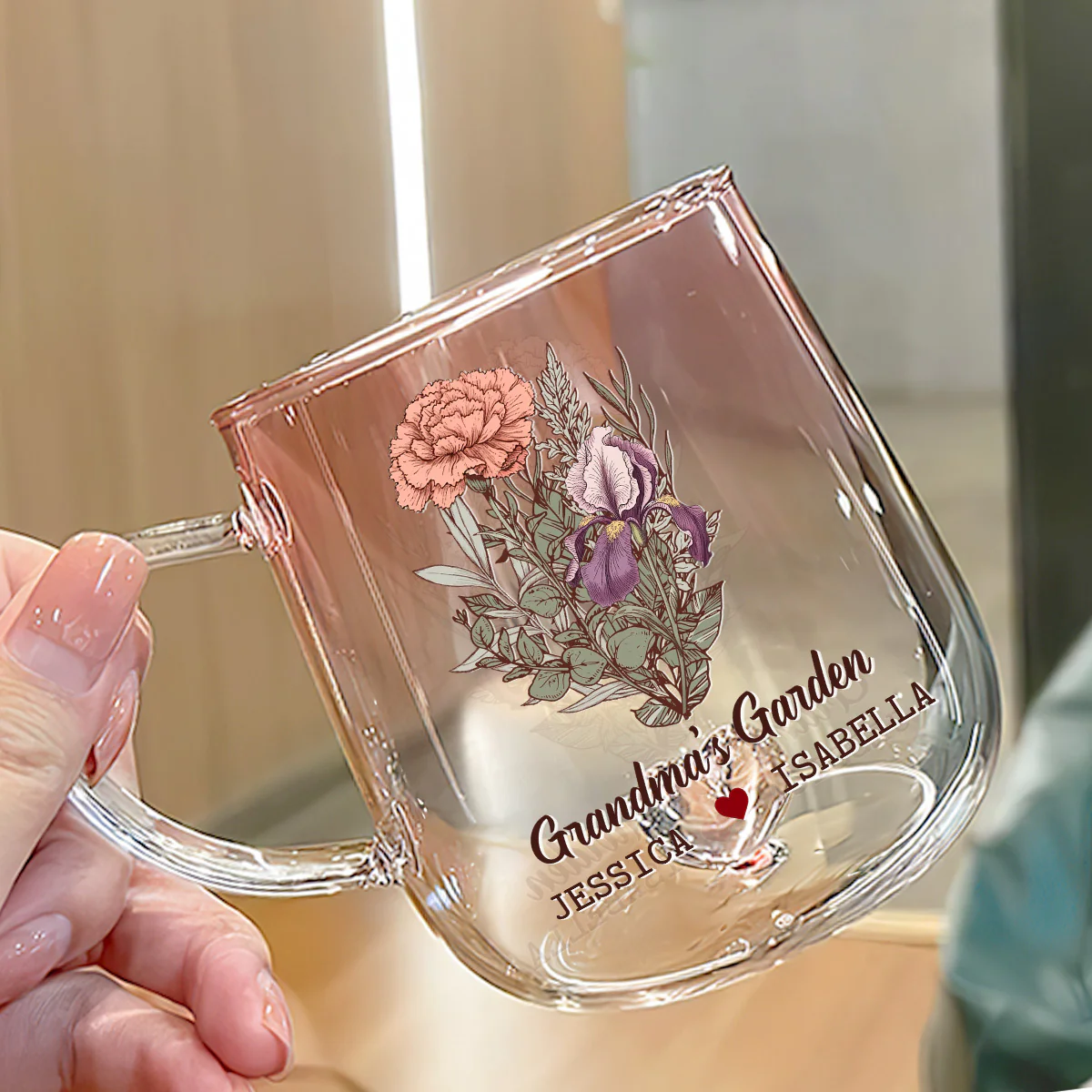 The Garden Of Grandma - Personalized Custom Pink Gradient Glass Mug - Image 6