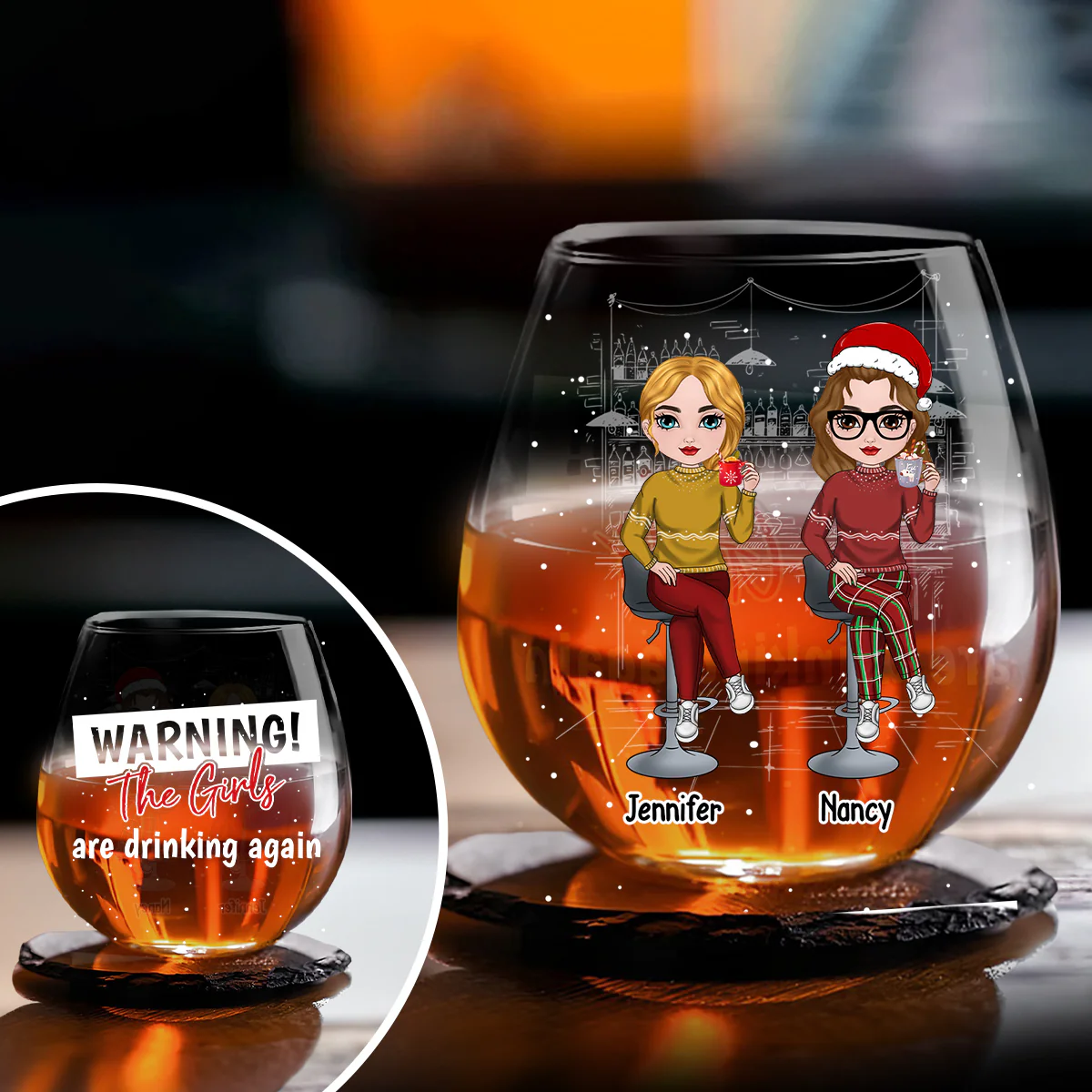 The Girls Are Drinking Again Christmas - Personalized Custom Wine Glass - Image 2