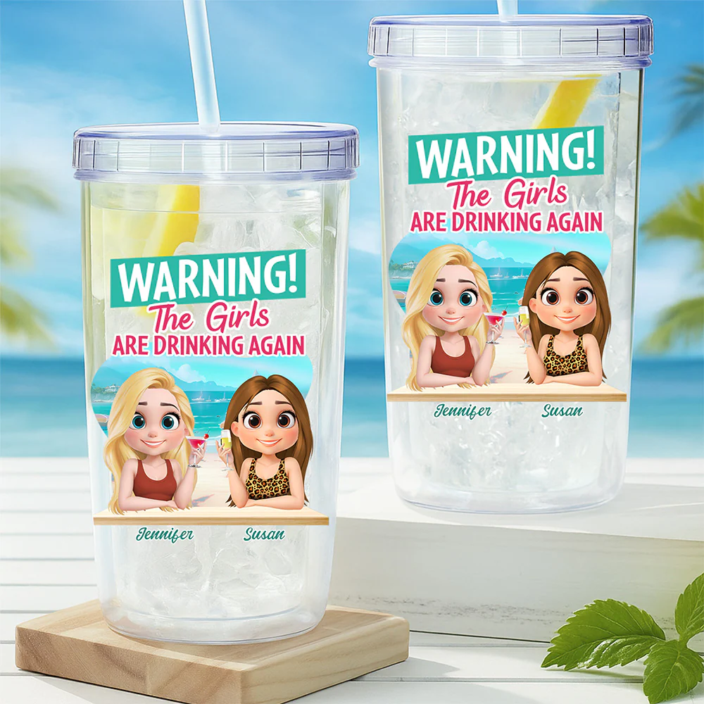 The Girls Are Drinking Again - Personalized Custom 14oz Plastic Tumbler - Image 4