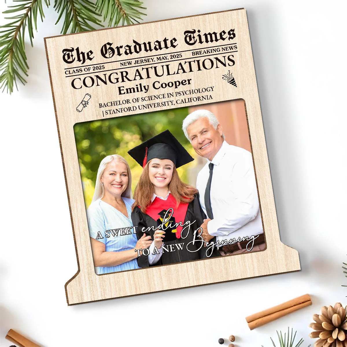 The Graduate Times - Personalized Custom 2-Layer Wood Plaque With Flat Base - Image 4
