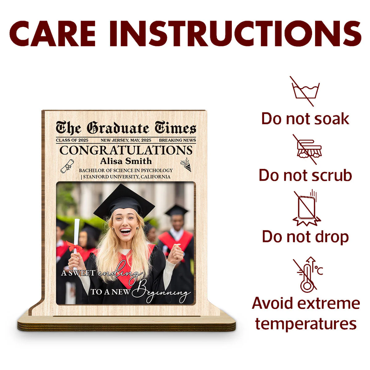 The Graduate Times - Personalized Custom 2-Layer Wood Plaque With Flat Base - Image 5