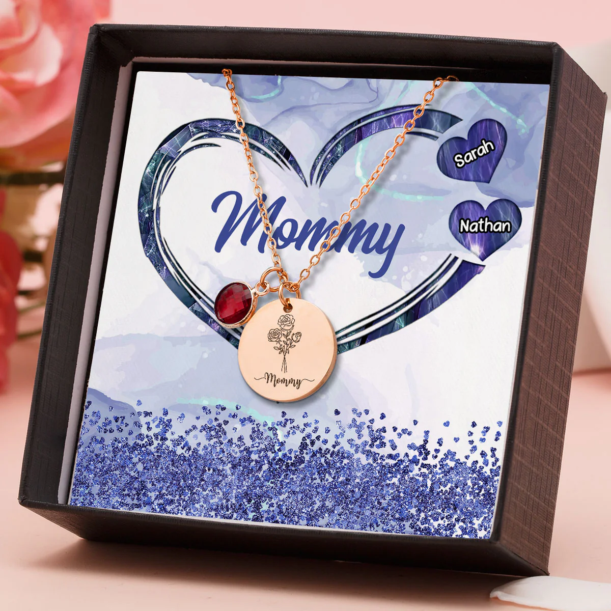 The Heart Of Family - Personalized Custom Birthstone Necklace With Message Card - Image 2