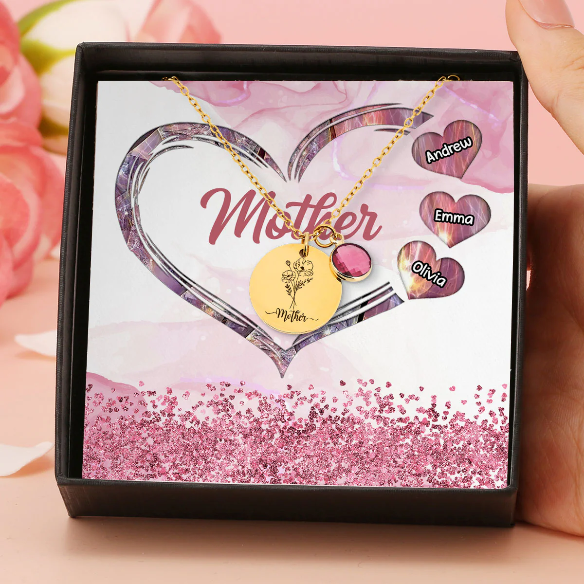 The Heart Of Family - Personalized Custom Birthstone Necklace With Message Card - Image 3