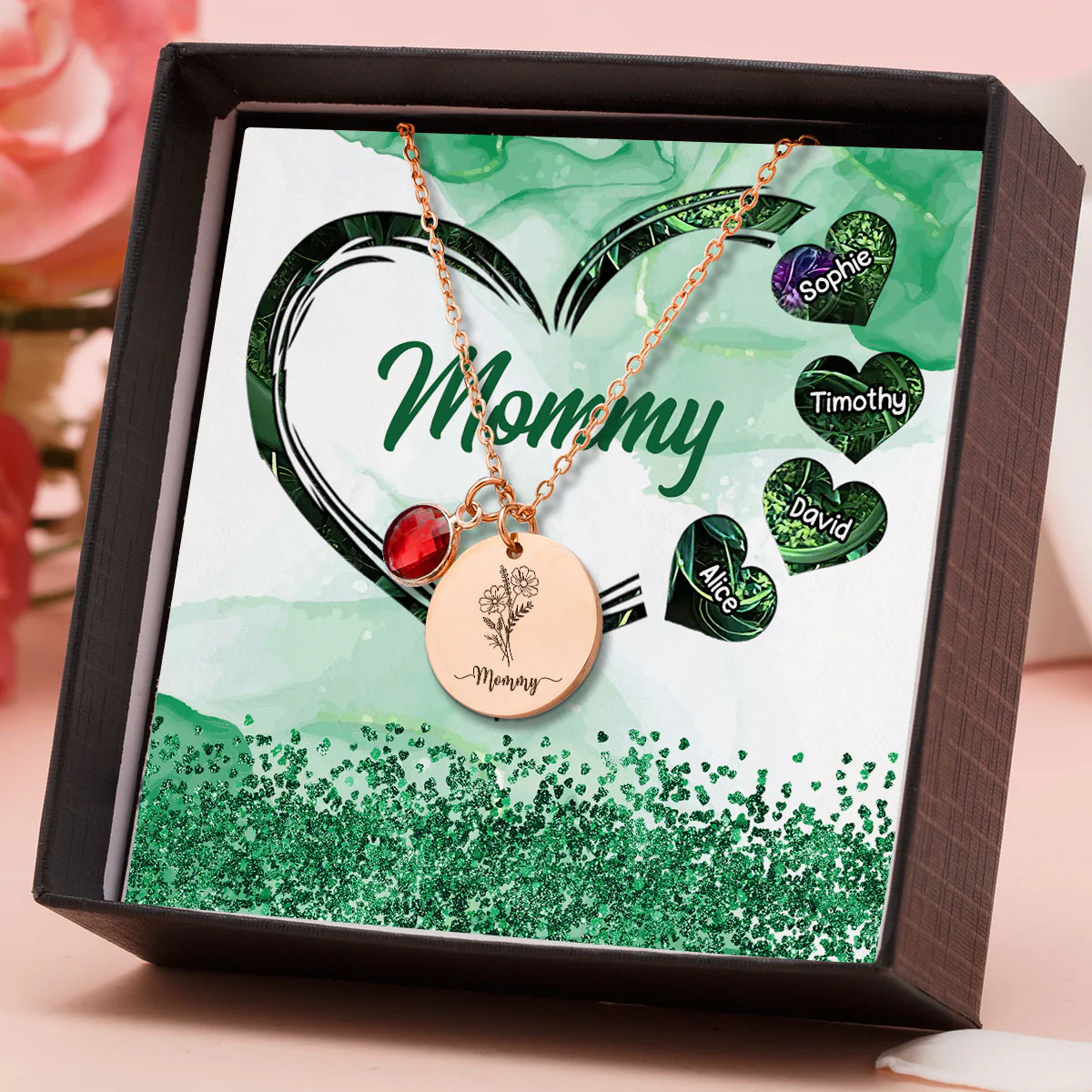 The Heart Of Family - Personalized Custom Birthstone Necklace With Message Card - Image 4
