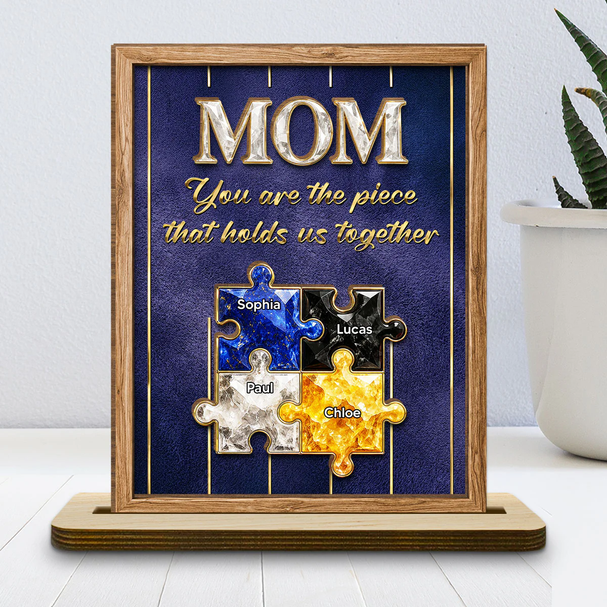 The Heart Of Our Family - Personalized Custom 2-Layer Wood Plaque With Flat Base - Image 2