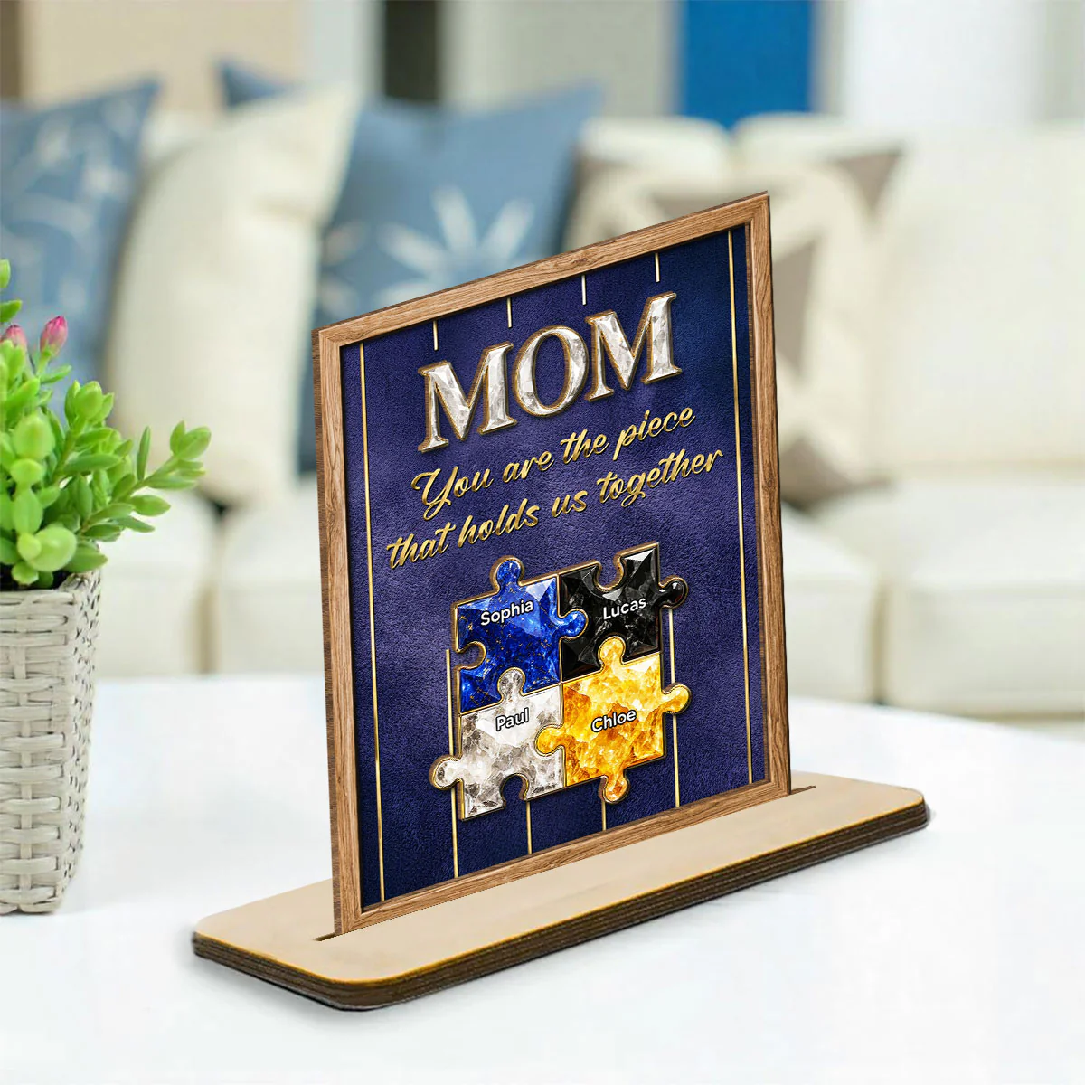 The Heart Of Our Family - Personalized Custom 2-Layer Wood Plaque With Flat Base - Image 3