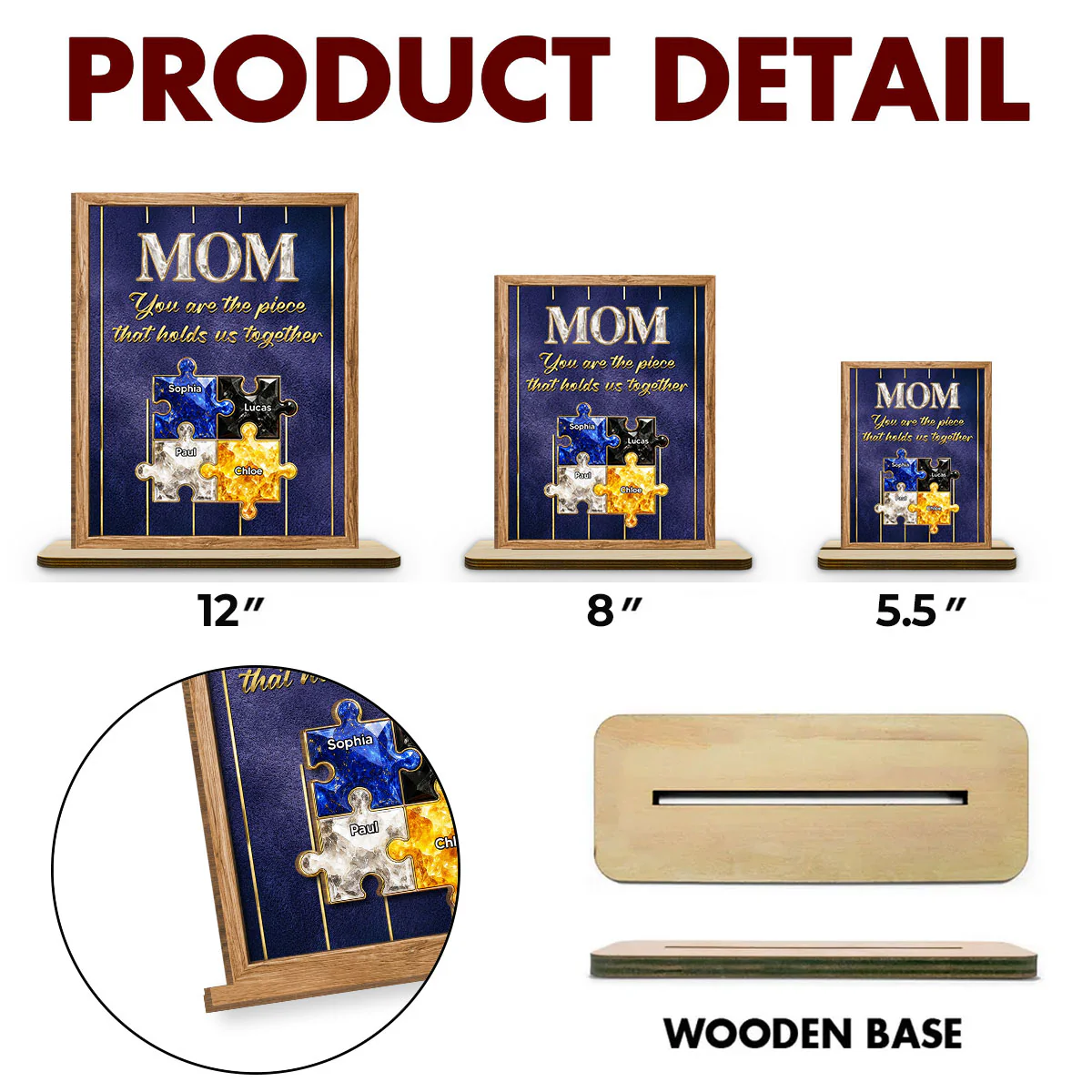The Heart Of Our Family - Personalized Custom 2-Layer Wood Plaque With Flat Base - Image 5