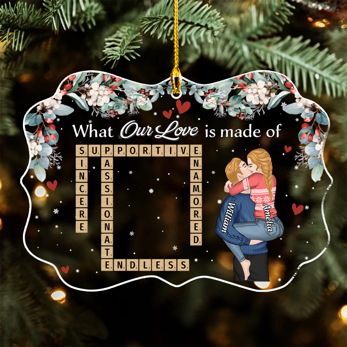 The Language Of Our Love - Personalized Custom Acrylic Ornament - Image 3