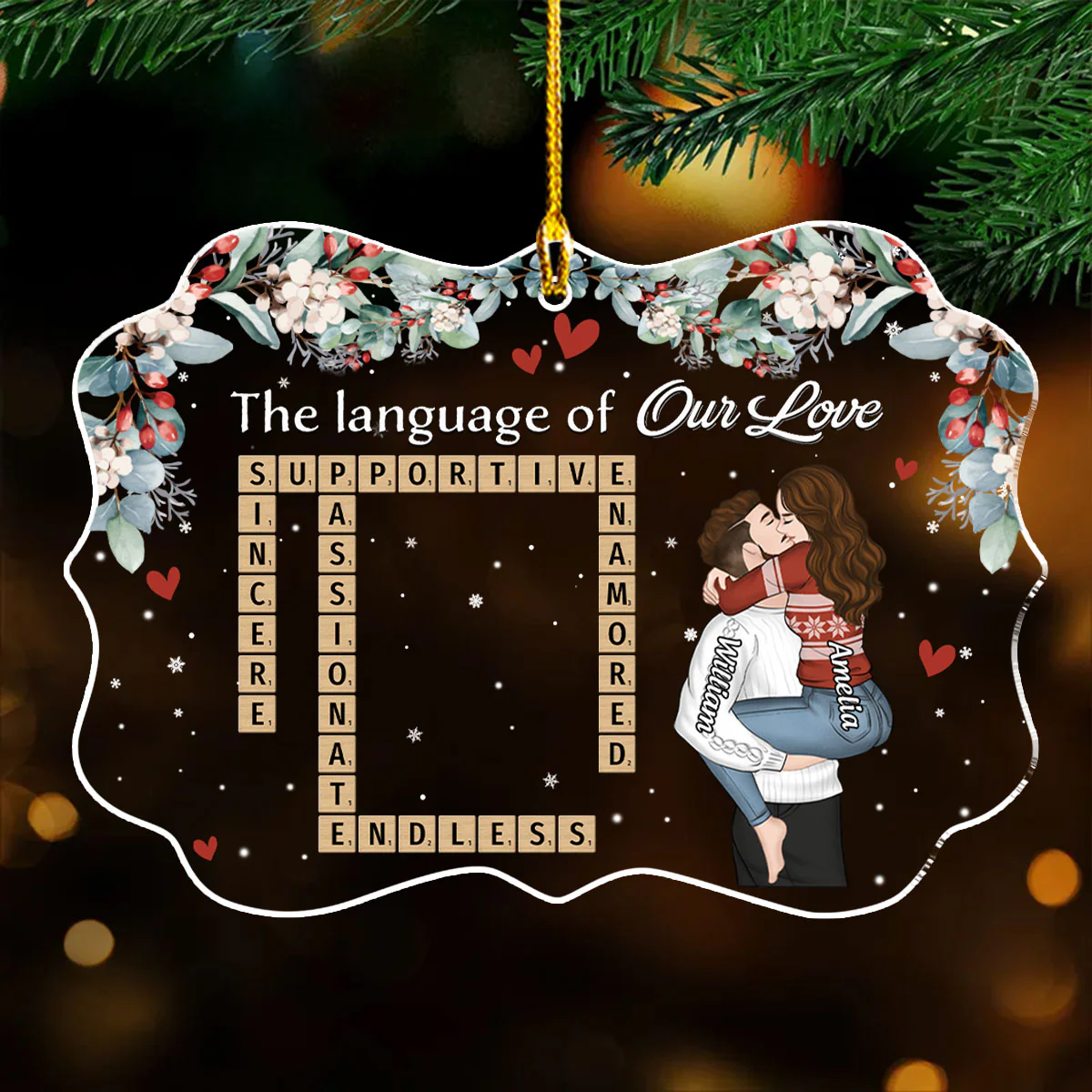 The Language Of Our Love - Personalized Custom Acrylic Ornament - Image 4