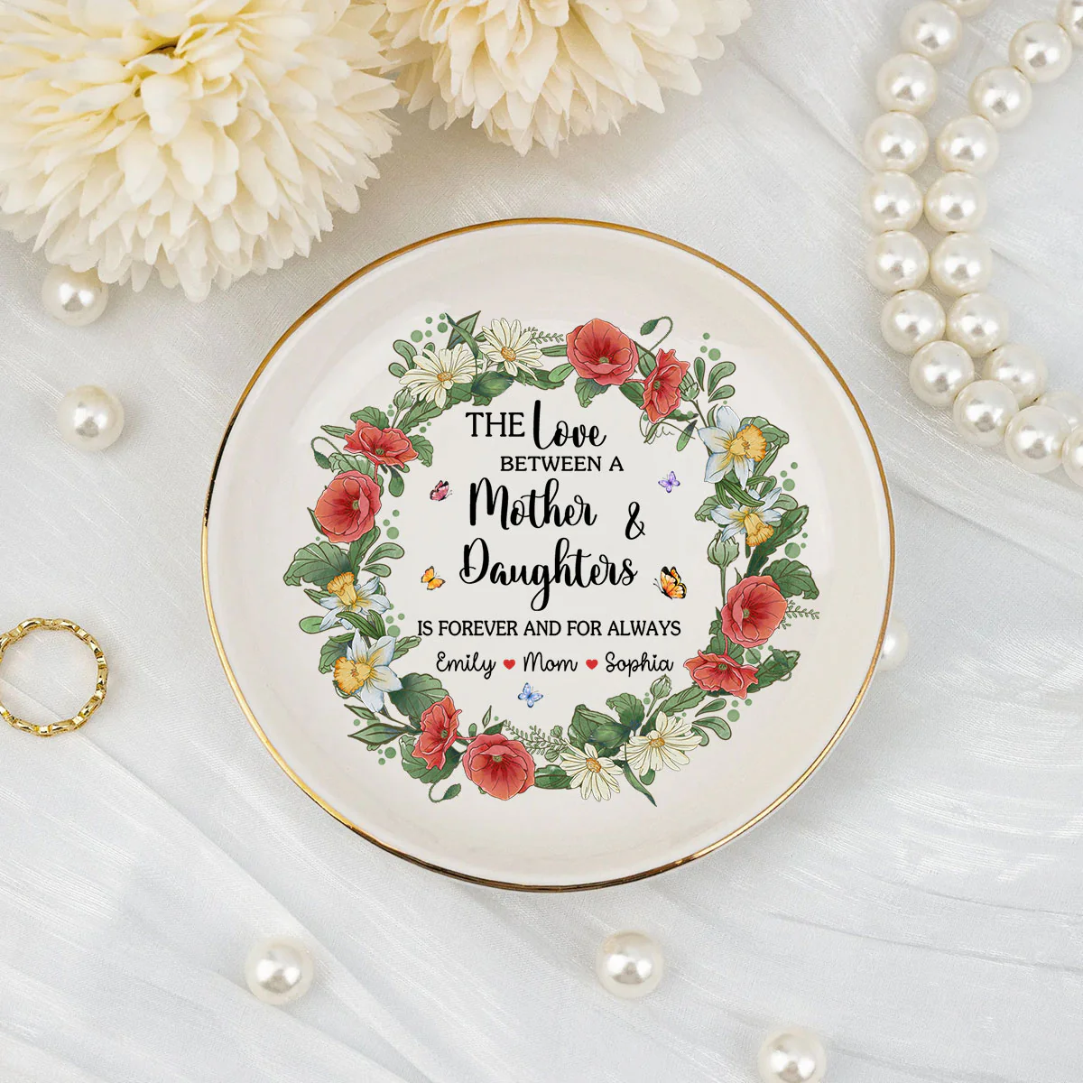 The Love Between A Mother And Daughters Is Forever - Personalized Custom Jewelry Dish