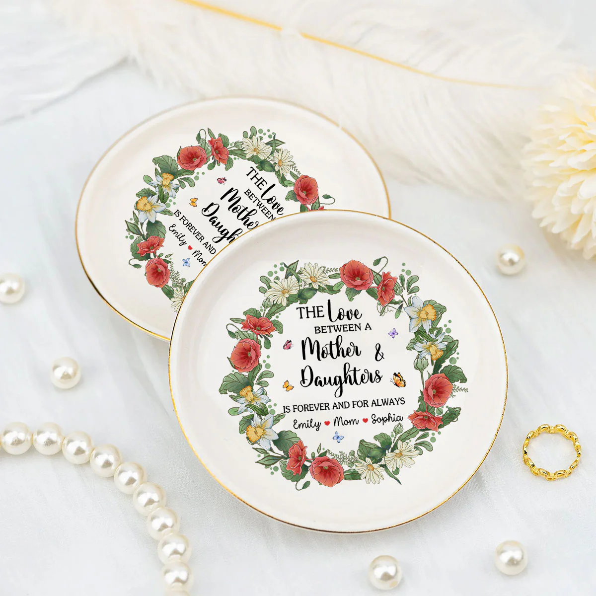 The Love Between A Mother And Daughters Is Forever - Personalized Custom Jewelry Dish - Image 5