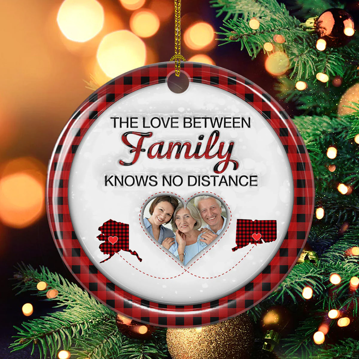 The Love Between Family Knows No Distance Version 2 - Personalized Custom 3D Inflated Effect Ceramic Ornament - Image 2