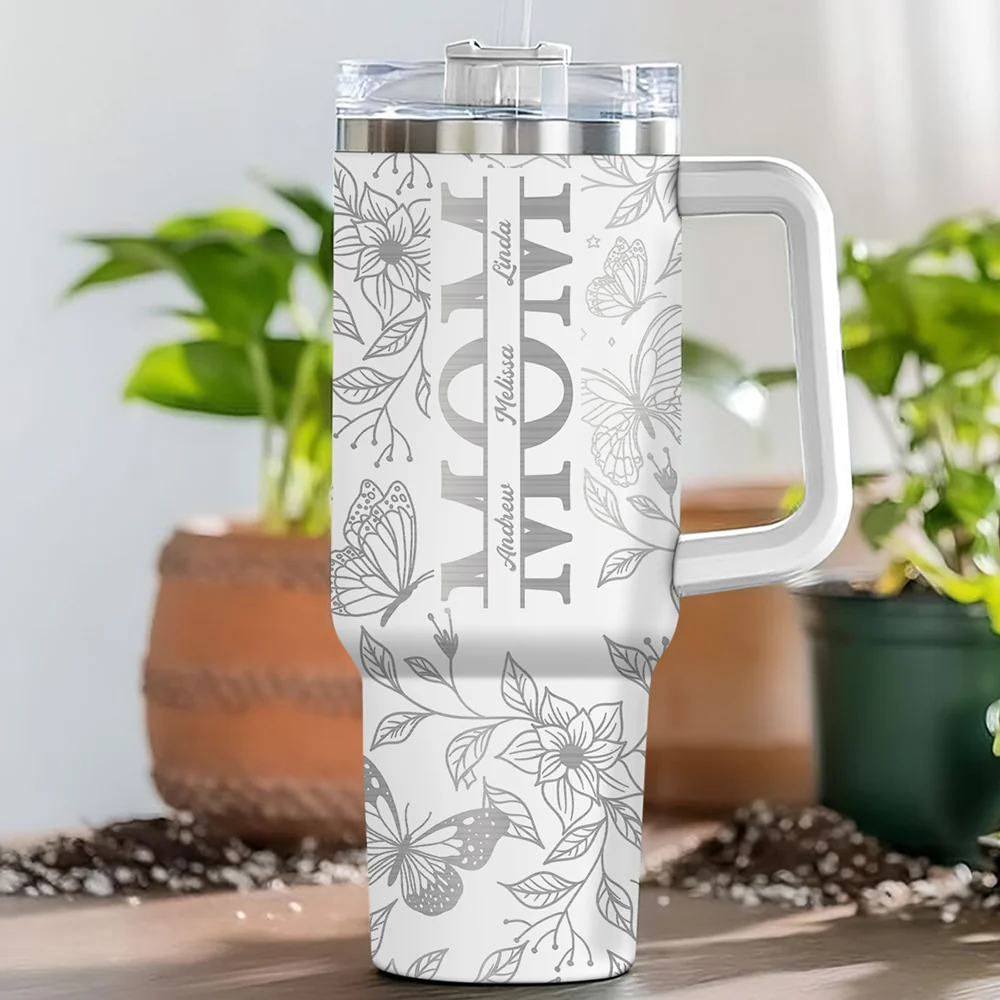 The Love Of Mom - Personalized Custom Engraved 40oz Tumbler With Handle - Image 2