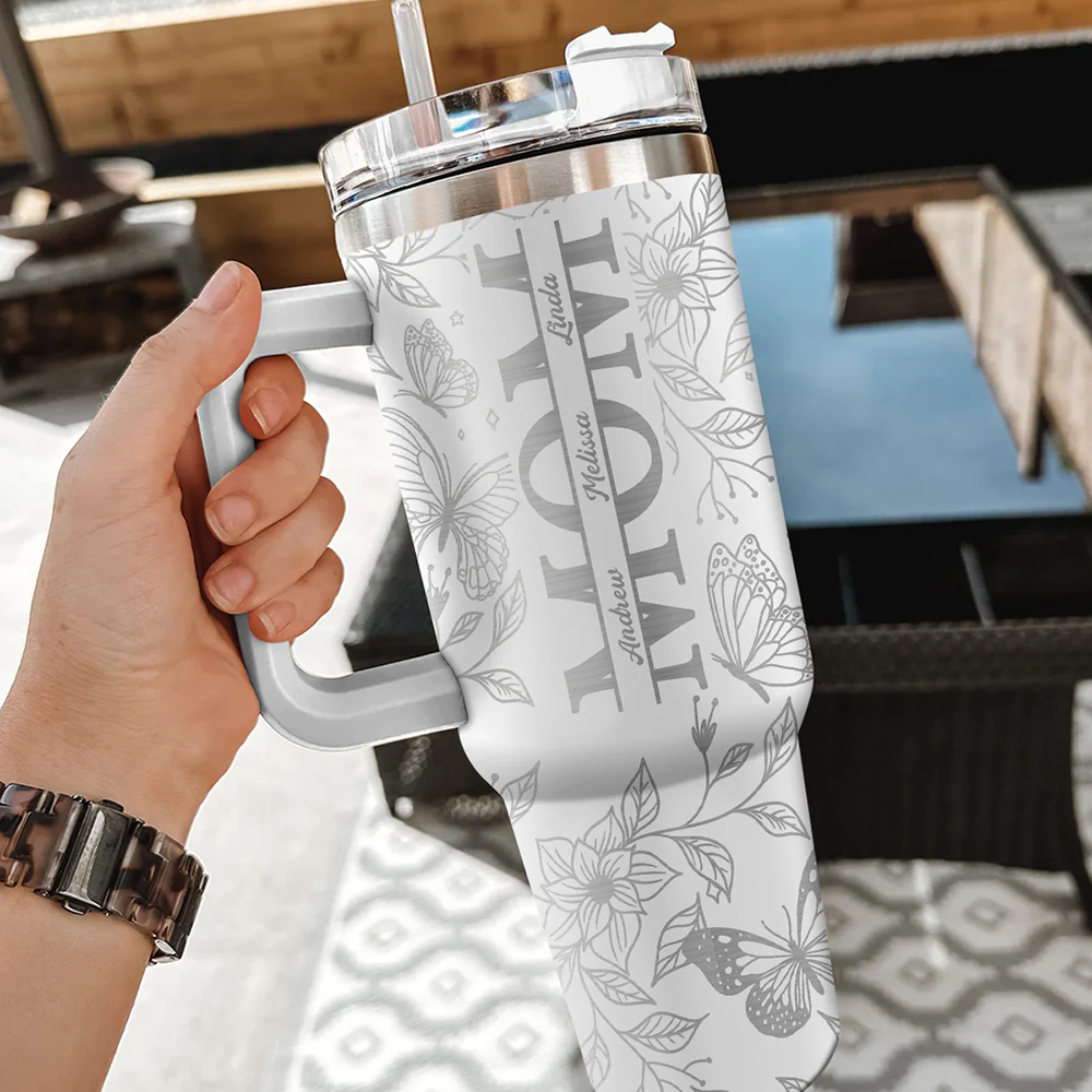The Love Of Mom - Personalized Custom Engraved 40oz Tumbler With Handle - Image 3