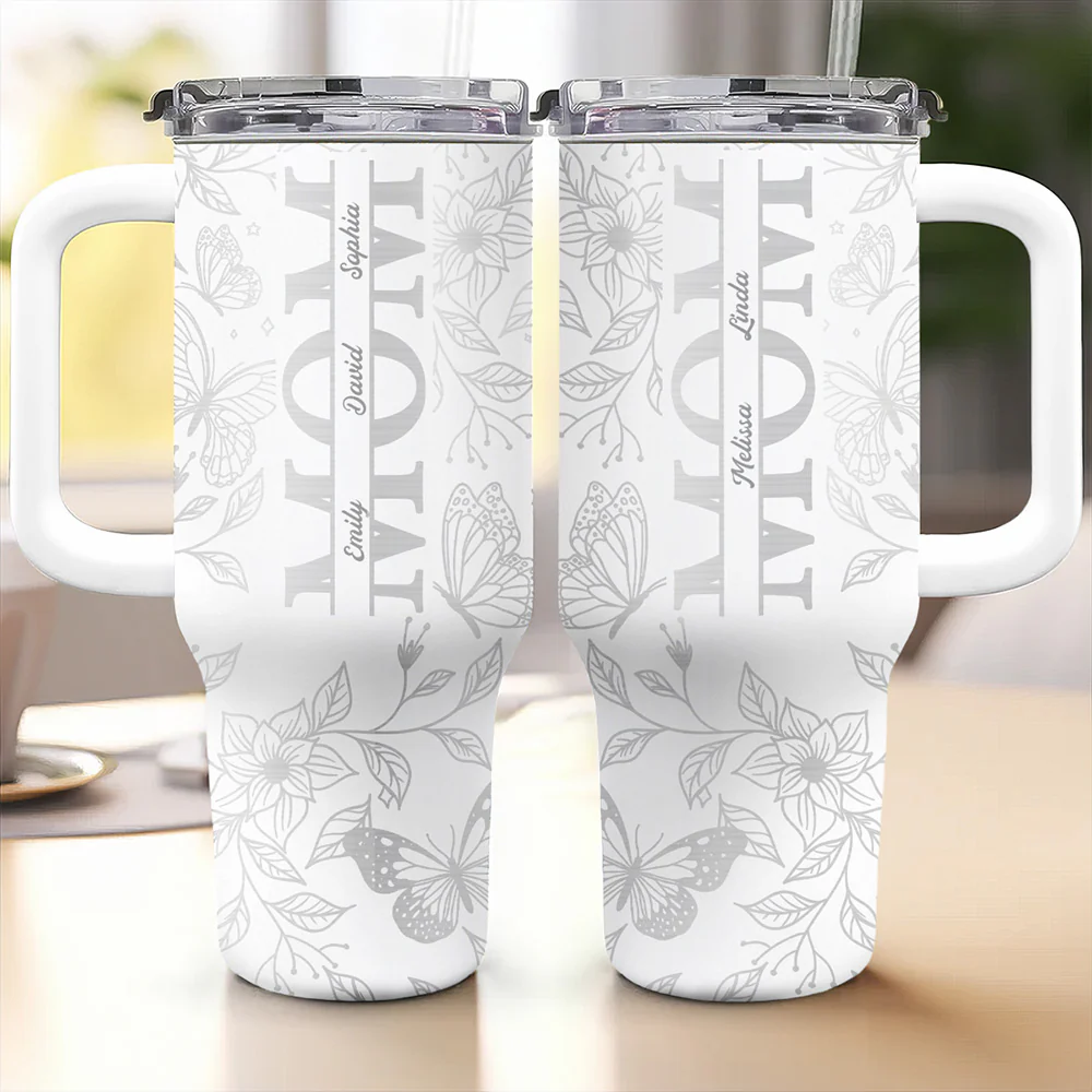 The Love Of Mom - Personalized Custom Engraved 40oz Tumbler With Handle - Image 5