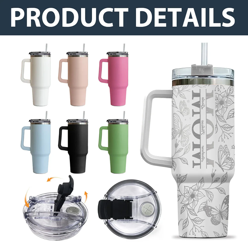 The Love Of Mom - Personalized Custom Engraved 40oz Tumbler With Handle - Image 6