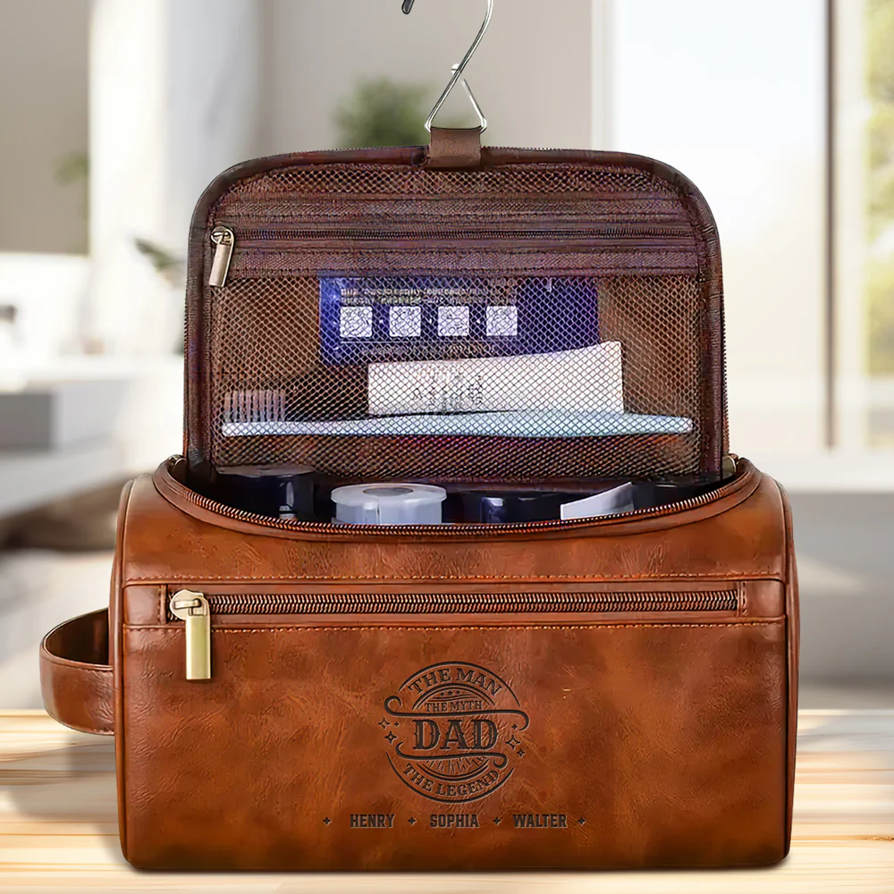 The Man The Myth The Legend - Personalized Custom Engraved Leather Toiletry Bag