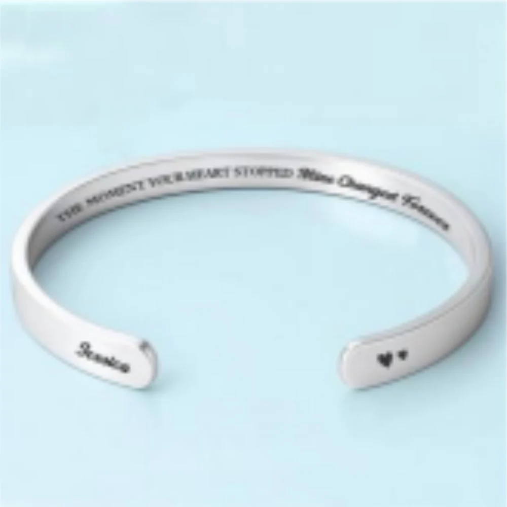 The Moment Your Heart Stopped Mine Changed Forever - Personalized Custom Bracelet Cuff - Image 6