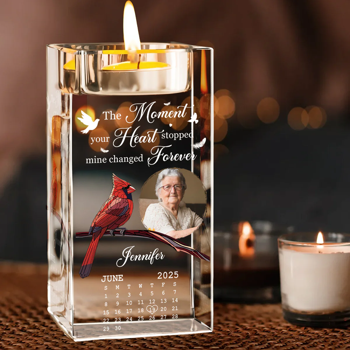 The Moment Your Heart Stopped - Personalized Custom Crystal Candle Holder - Image 2