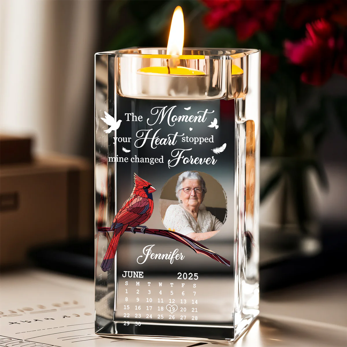The Moment Your Heart Stopped - Personalized Custom Crystal Candle Holder - Image 3