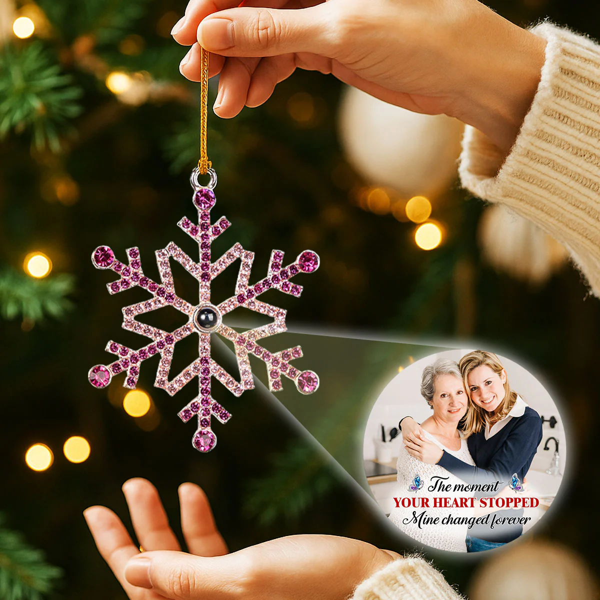 The Moment Your Heart Stopped - Personalized Custom Photo Snowflake Projection Ornament - Image 3