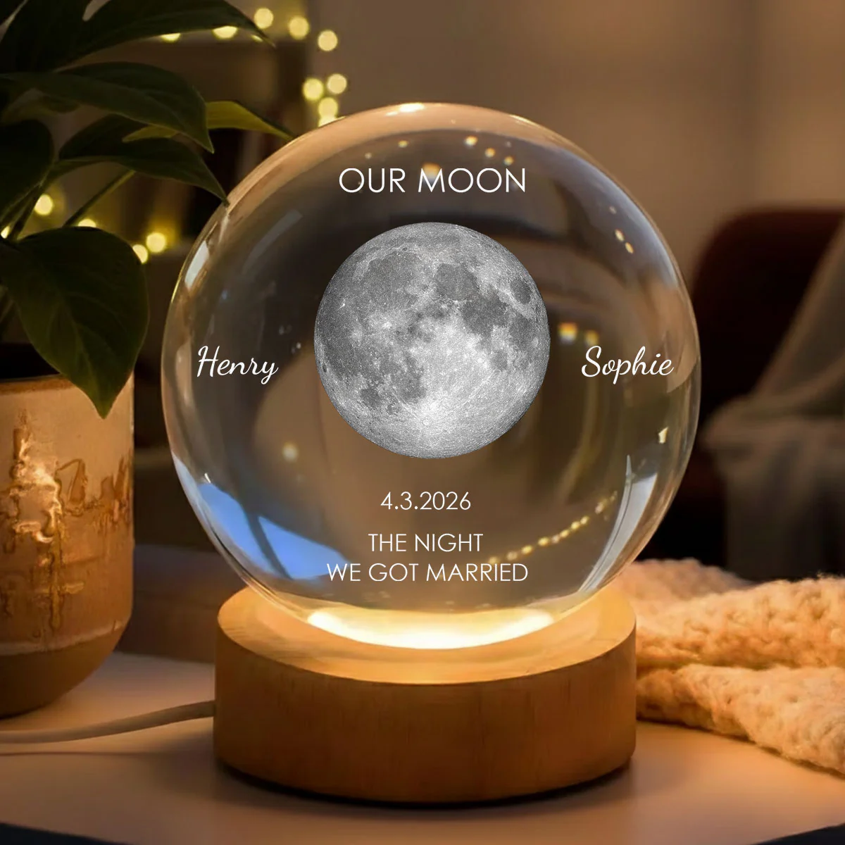The Moon On Our Day - Personalized Custom Crystal Globe Lamp