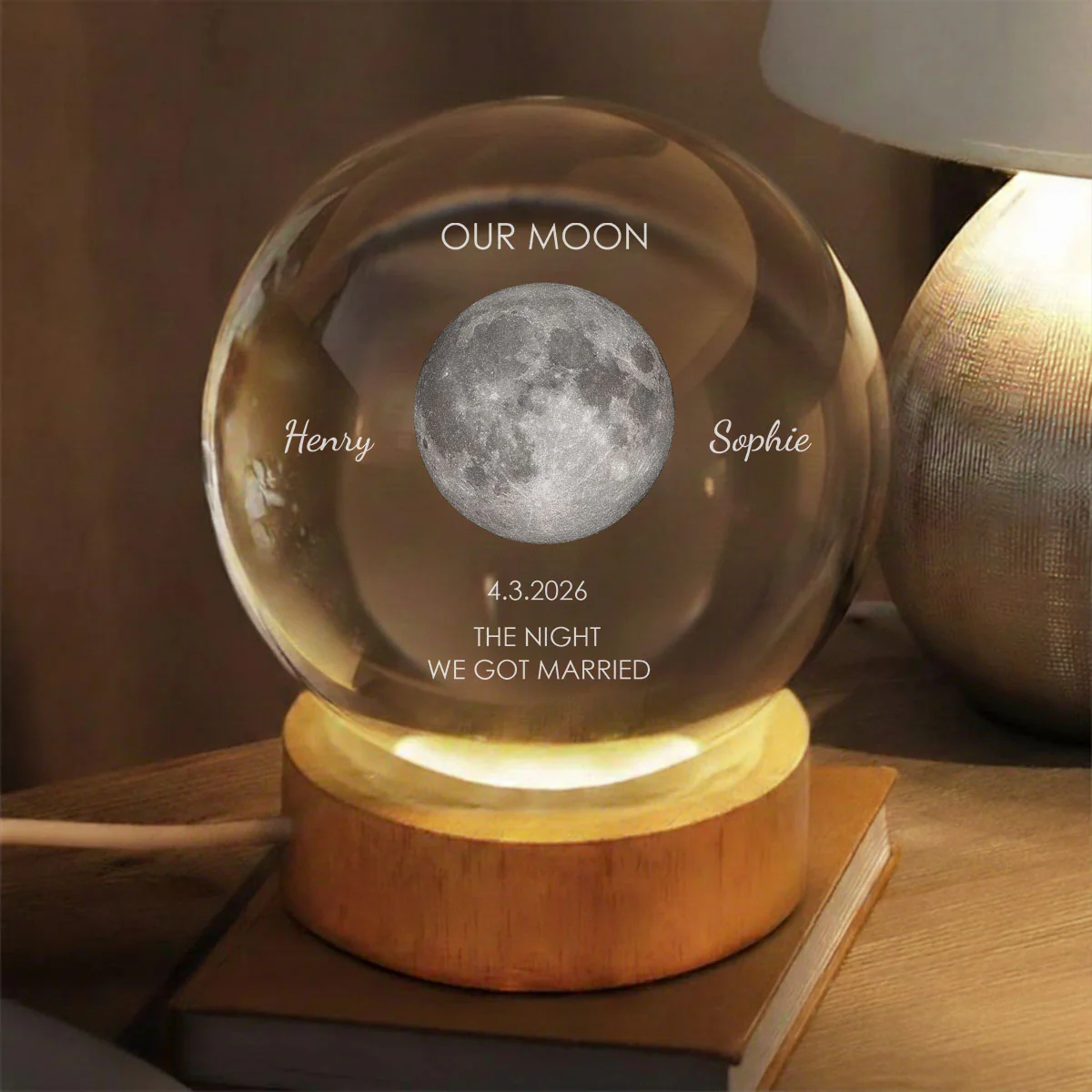 The Moon On Our Day - Personalized Custom Crystal Globe Lamp - Image 2