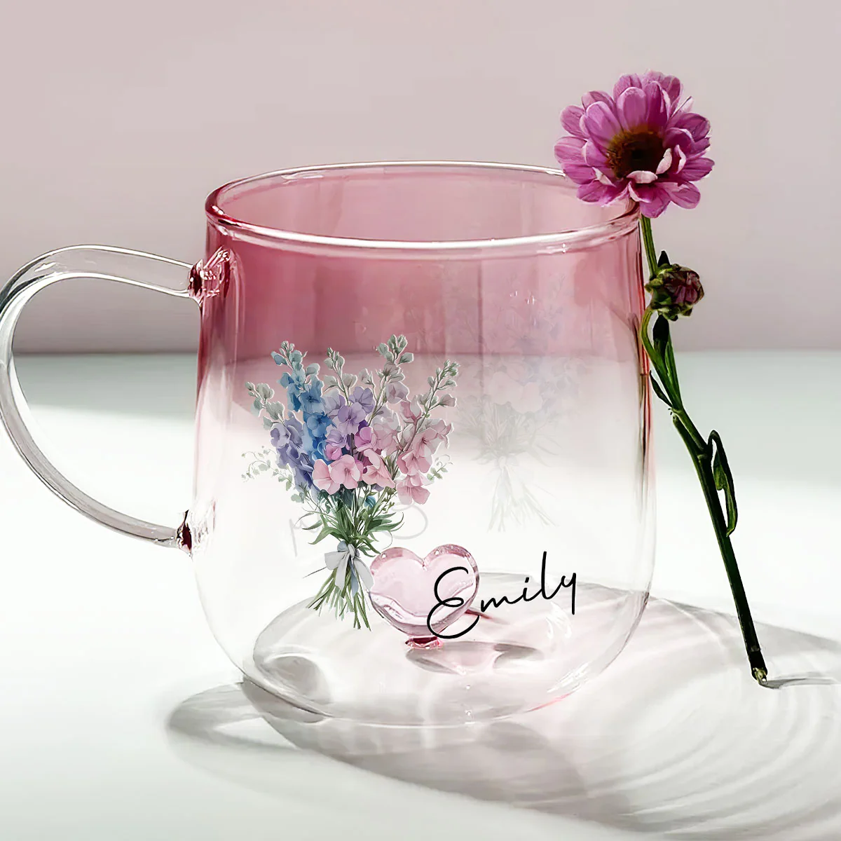 The Most Beautiful Flower Is You - Personalized Custom Pink Gradient Glass Mug - Image 2