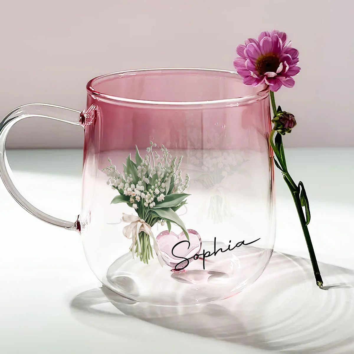 The Most Beautiful Flower Is You - Personalized Custom Pink Gradient Glass Mug - Image 5